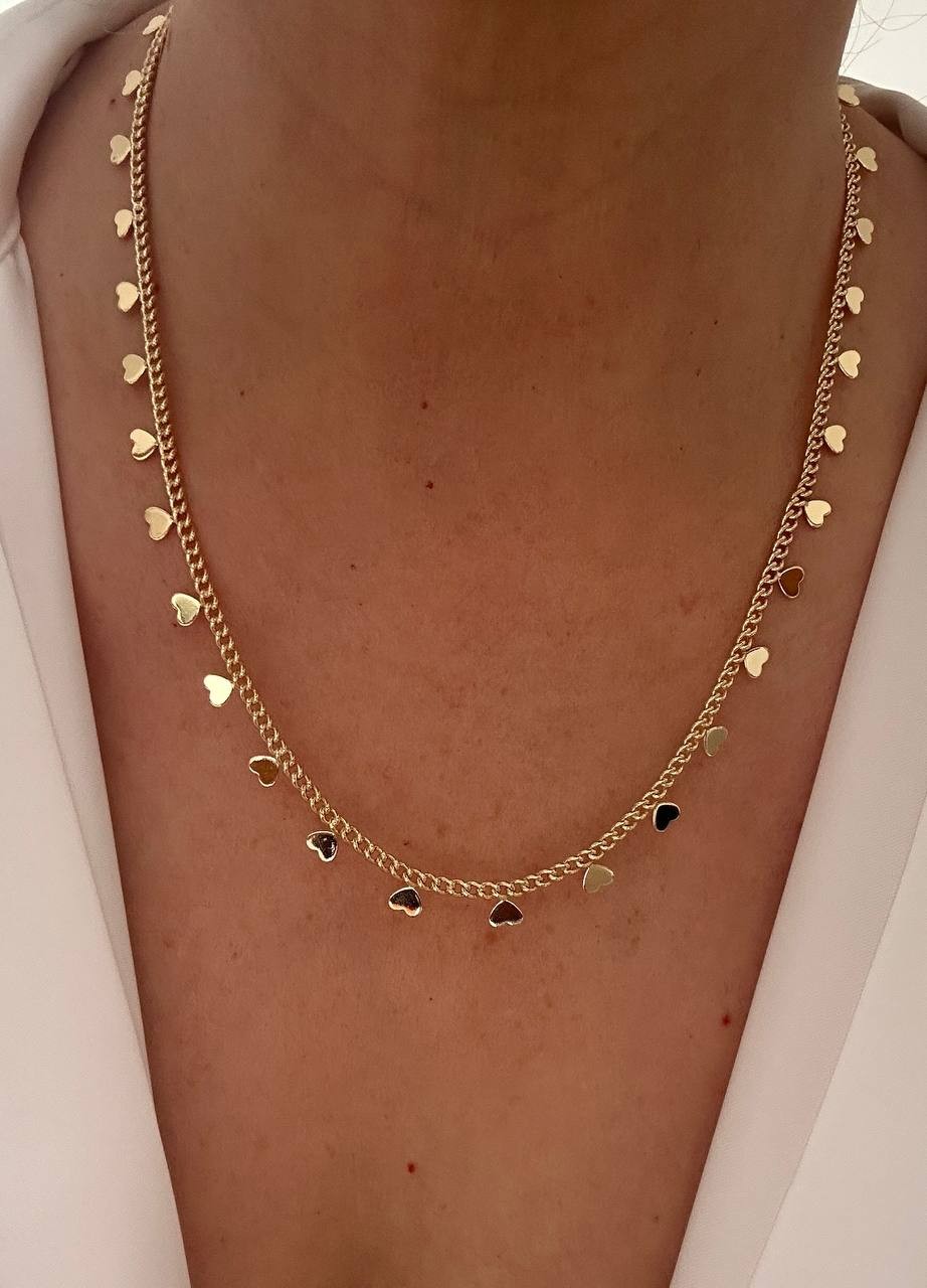 Vip Çelik Gold Renk Lazer Kesim Kalp Figürlü Pul Kolye Uzunluk 45 cm. 50 cm.