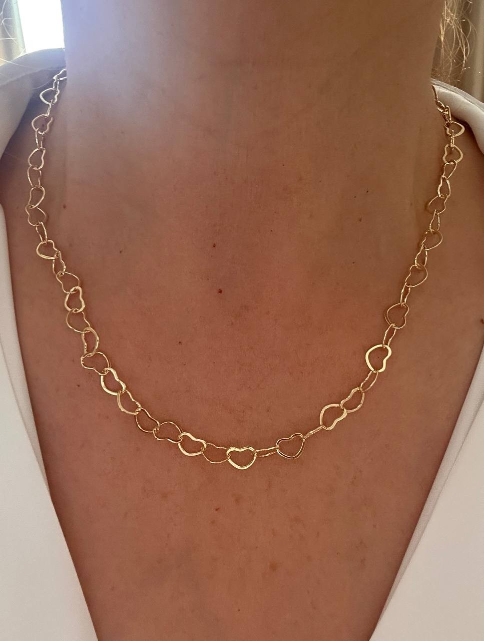 Vip Çelik Gold Renk İç İçe Kalp Figürlü Kolye Uzunluk 40 cm. 45 cm.