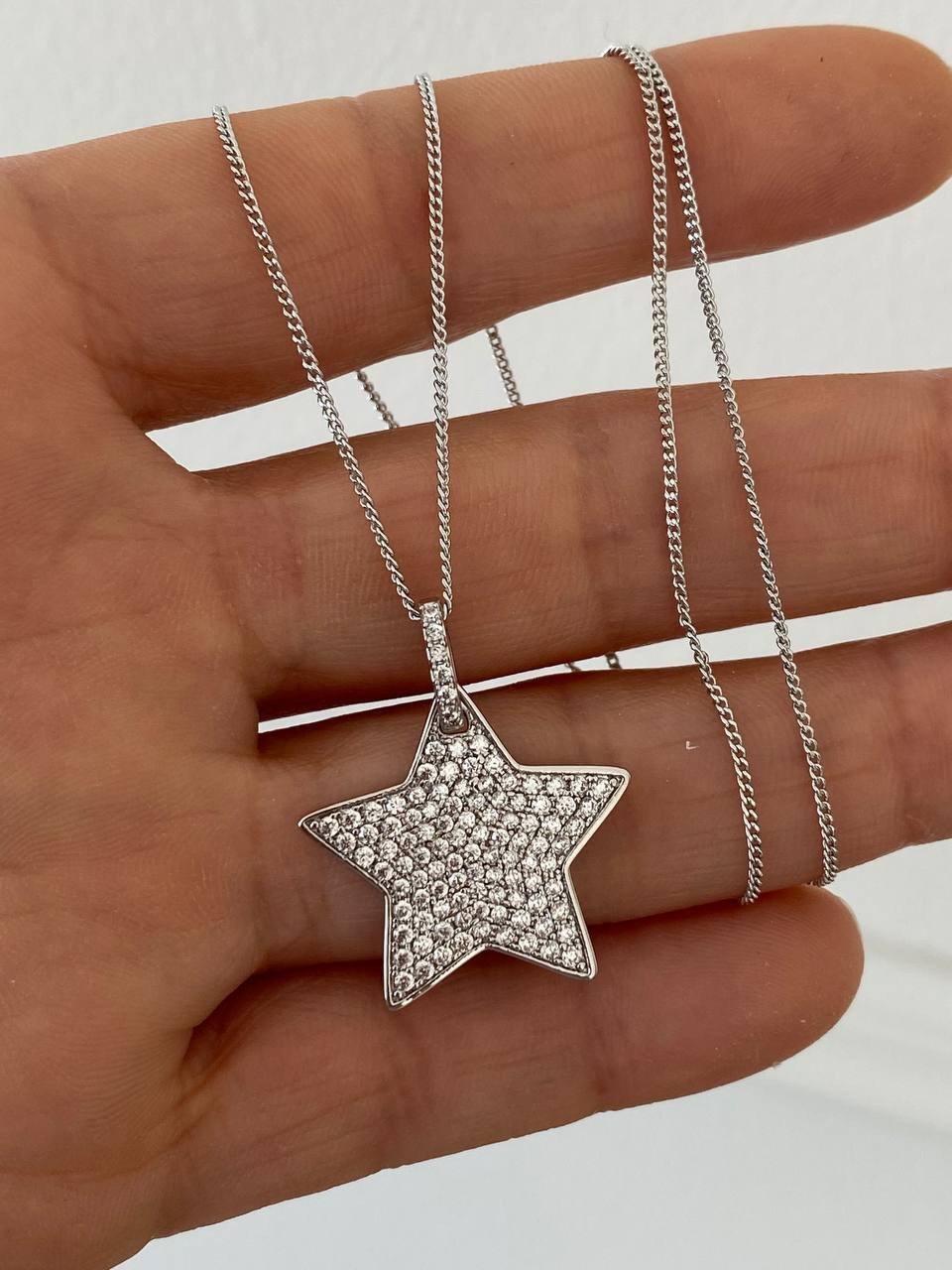 Vip Çelik Platin Renk Zirkon Taş Antialerjik Yıldız Tasarım Kolye Uzunluk 42 cm. Yıldız Genişlik 2cm