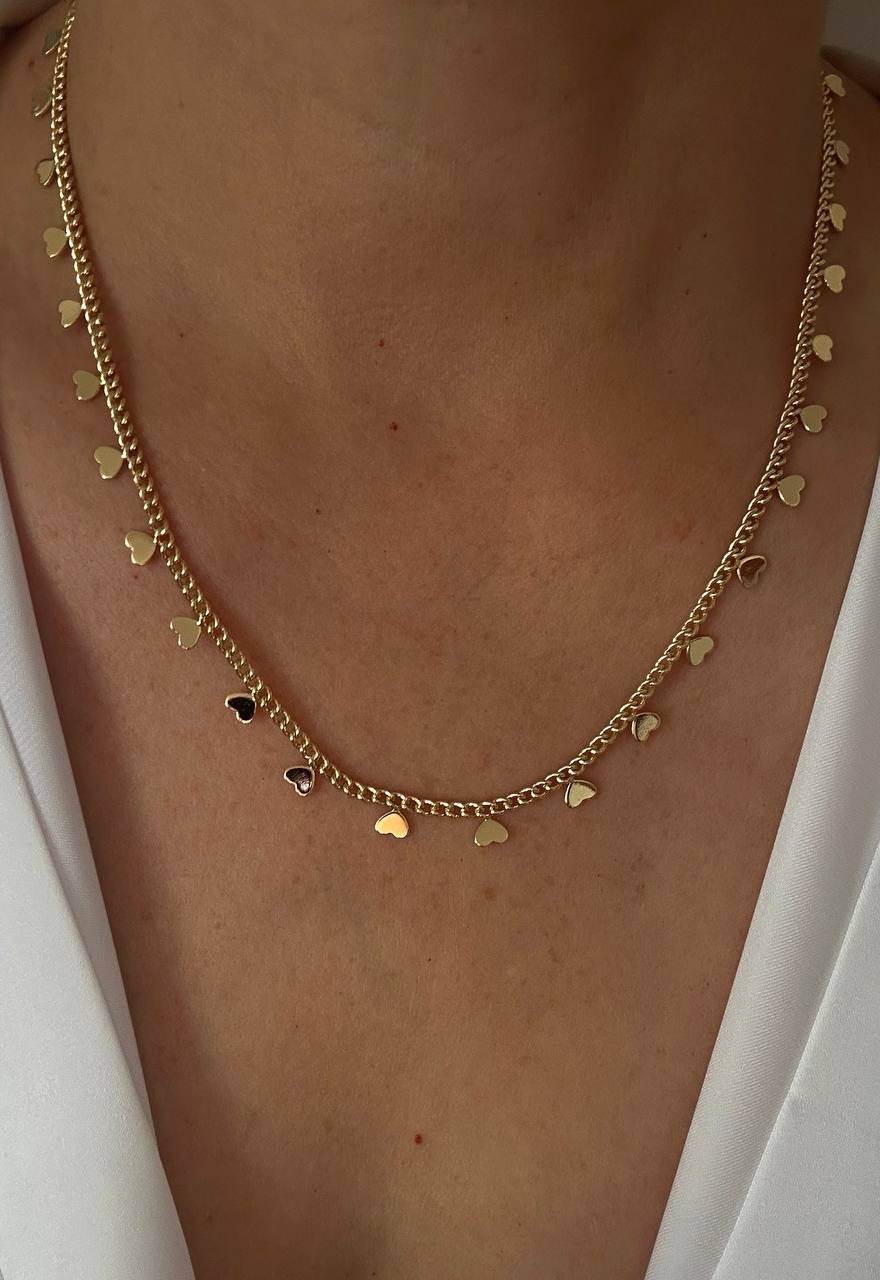 Vip Çelik Gold Renk Lazer Kesim Kalp Figürlü Pul Kolye Uzunluk 45 cm. 50 cm.