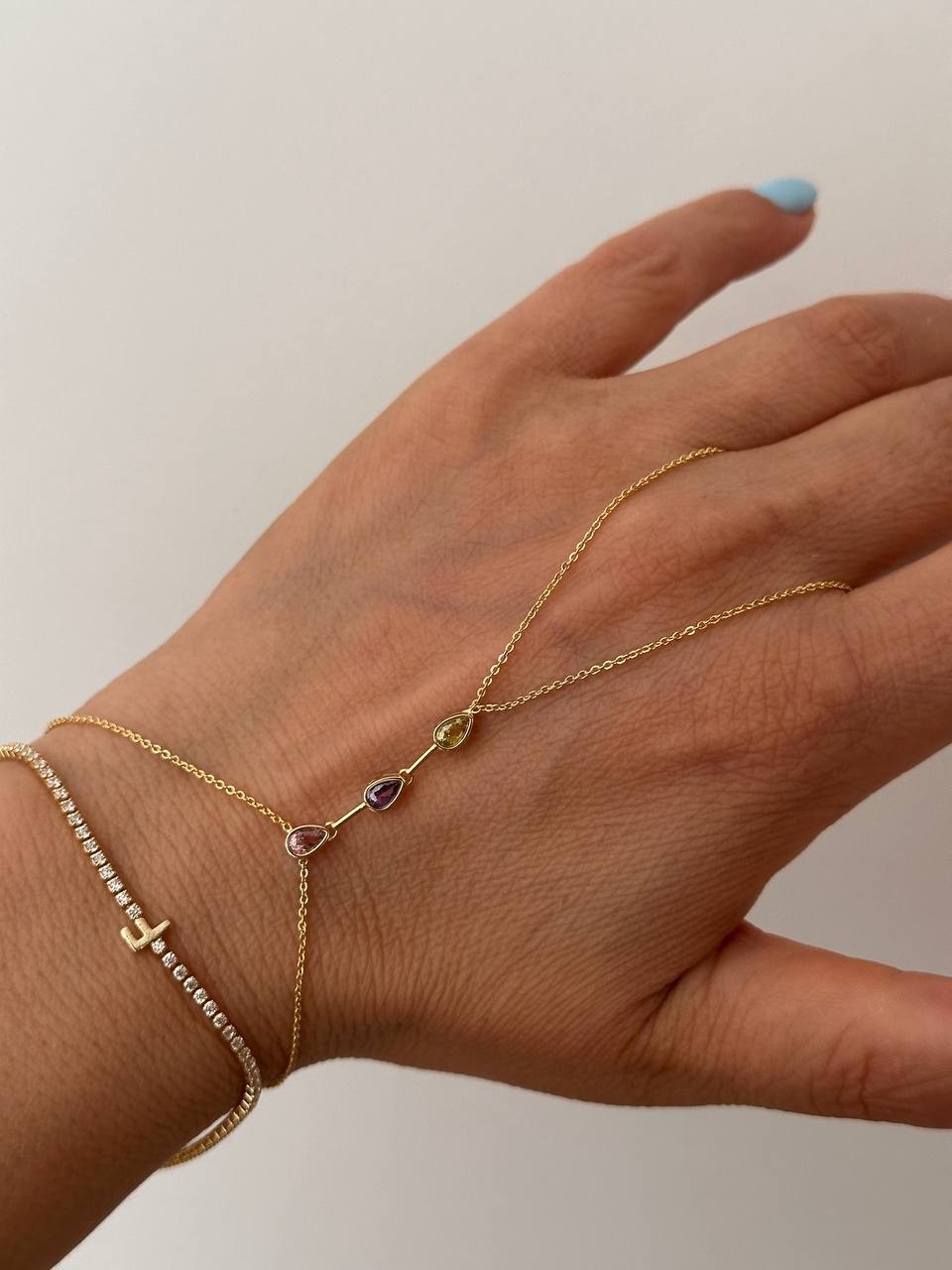 Gold Renk Zirkon Renkli Damla Taşlı Rodyum Kaplama Şahmeran Bileklik
