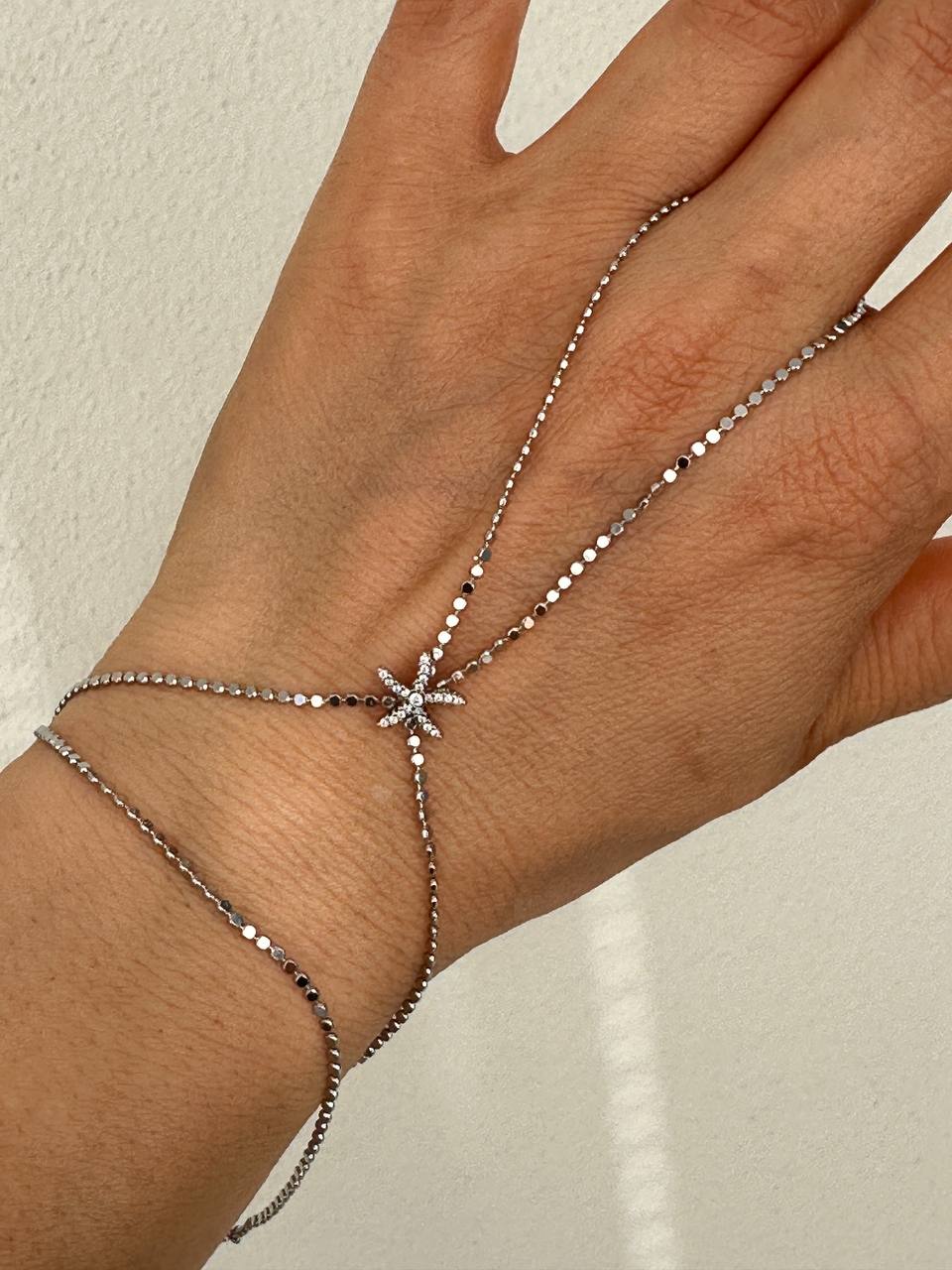 Gümüş Renk Zirkon Taşlı Pul Zincirli Deniz Yıldızı Figürlü Rodyum Kaplama Şahmeran Bileklik