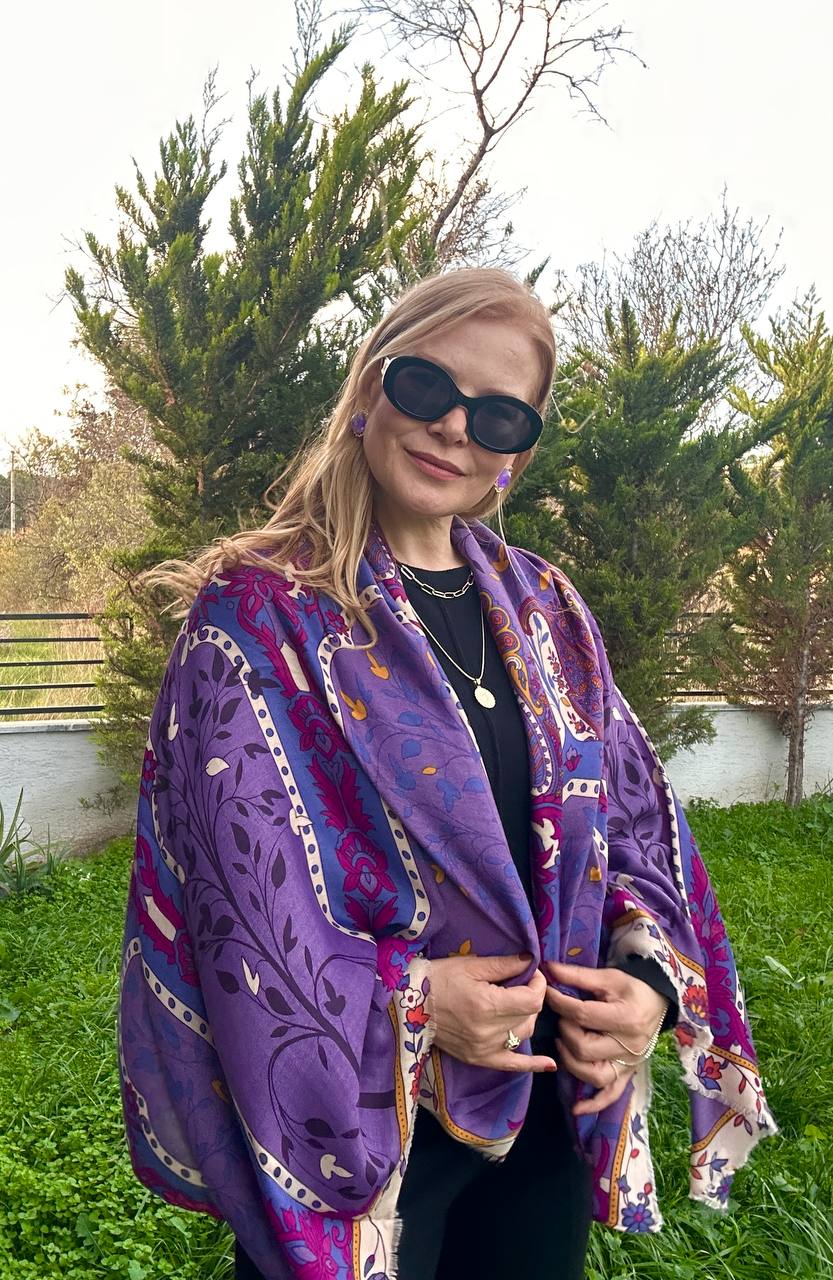 Renkli Desenli Lüks Pamuklu Kumaş Şal 180 cm. x 85 cm.