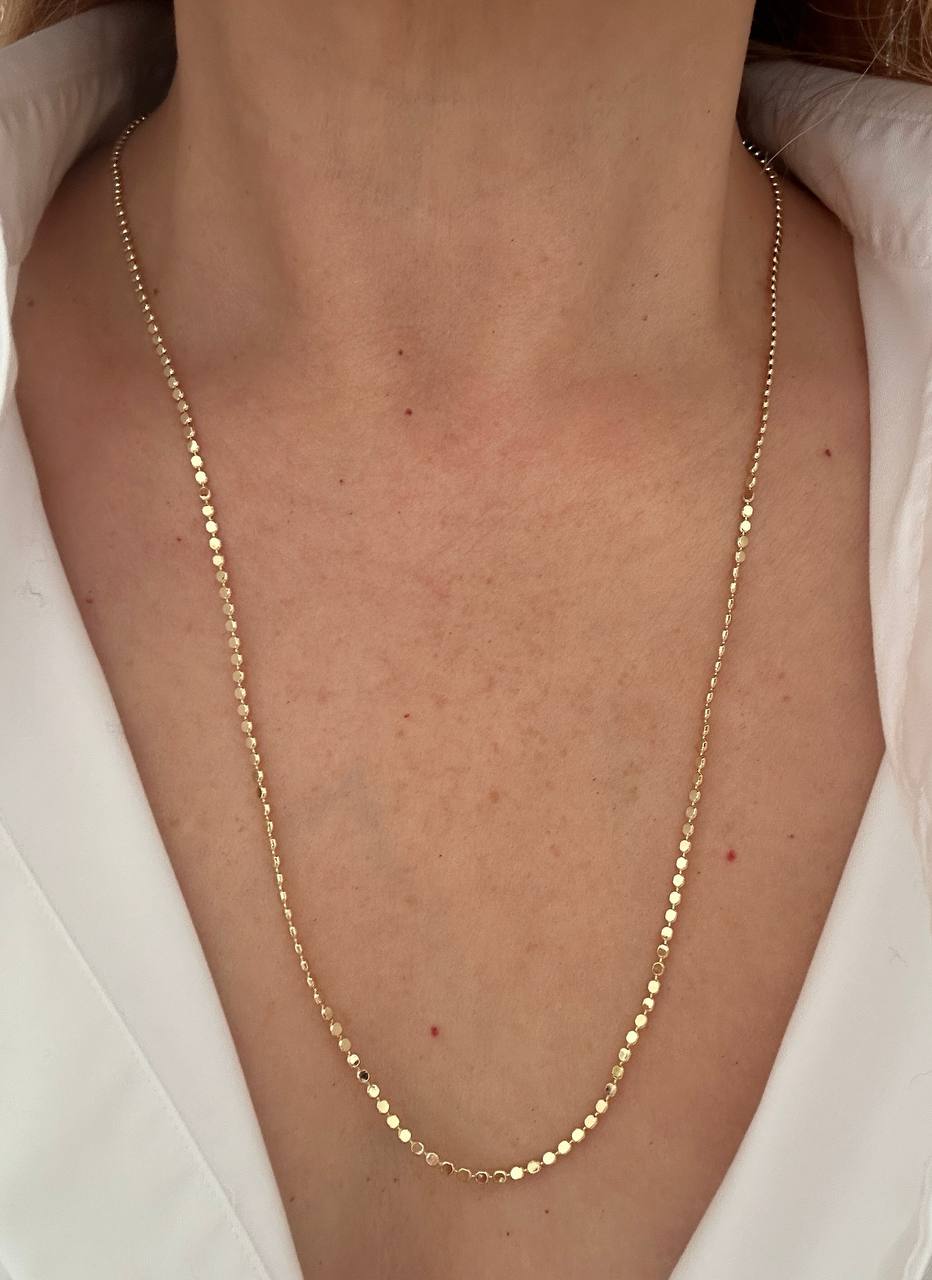 Çelik Gold Renk Lazer Kesim Ezme Top Zincir  Kolye Uzunluk 60 cm. Kalınlık 2 mm.