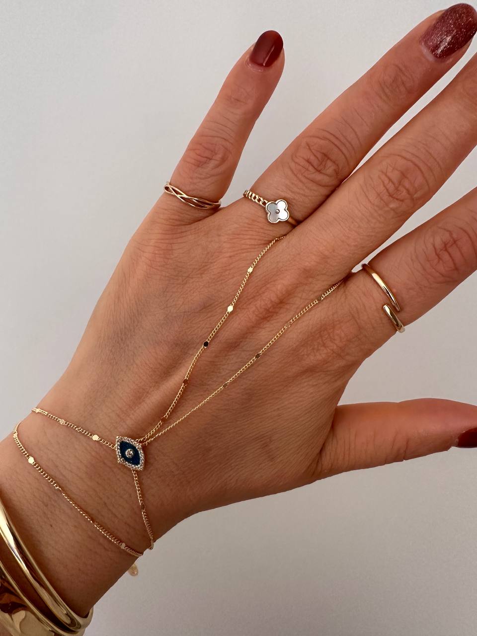 Gold Renk Zirkon Taşlı Rodyum Kaplama Mavi Göz Figürlü Şahmeran Bileklik