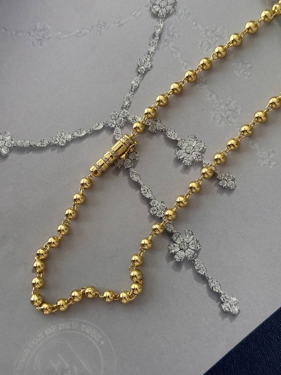Vip Çelik Gold Renk Zirkon Taşlı Kalın Sıralı Top Zincirli Özel Tasarım Kolye Uzunluk 45 cm.