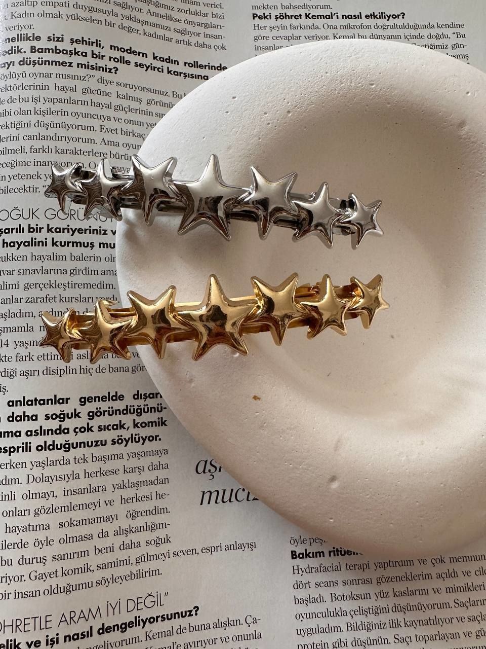 Gümüş Renk Yıldız Figürlü Metal Klips Toka Uzunluk 8 cm.