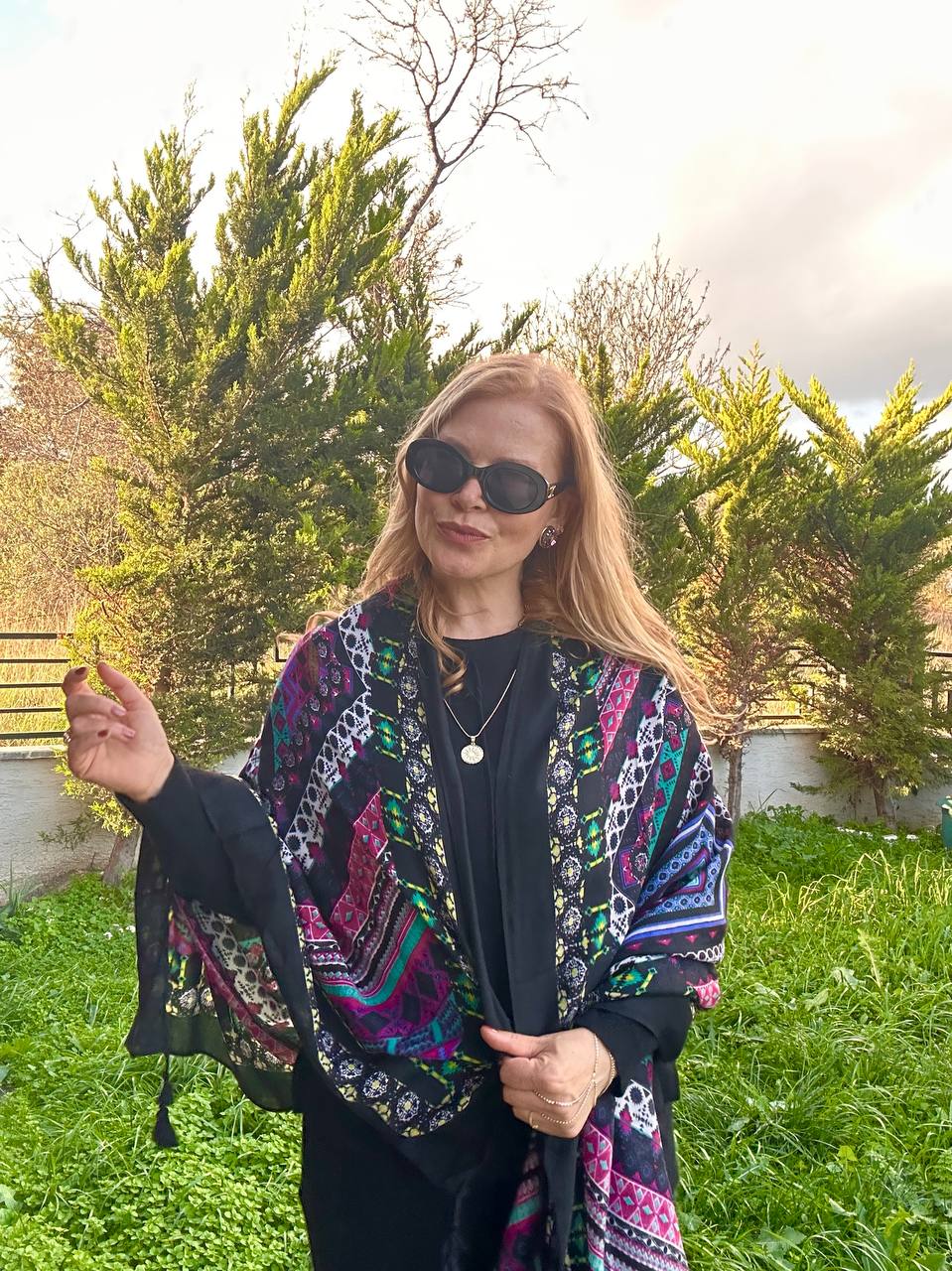 Renkli Desenli Lüks Pamuklu Kumaş Şal 180 cm. x 85 cm.