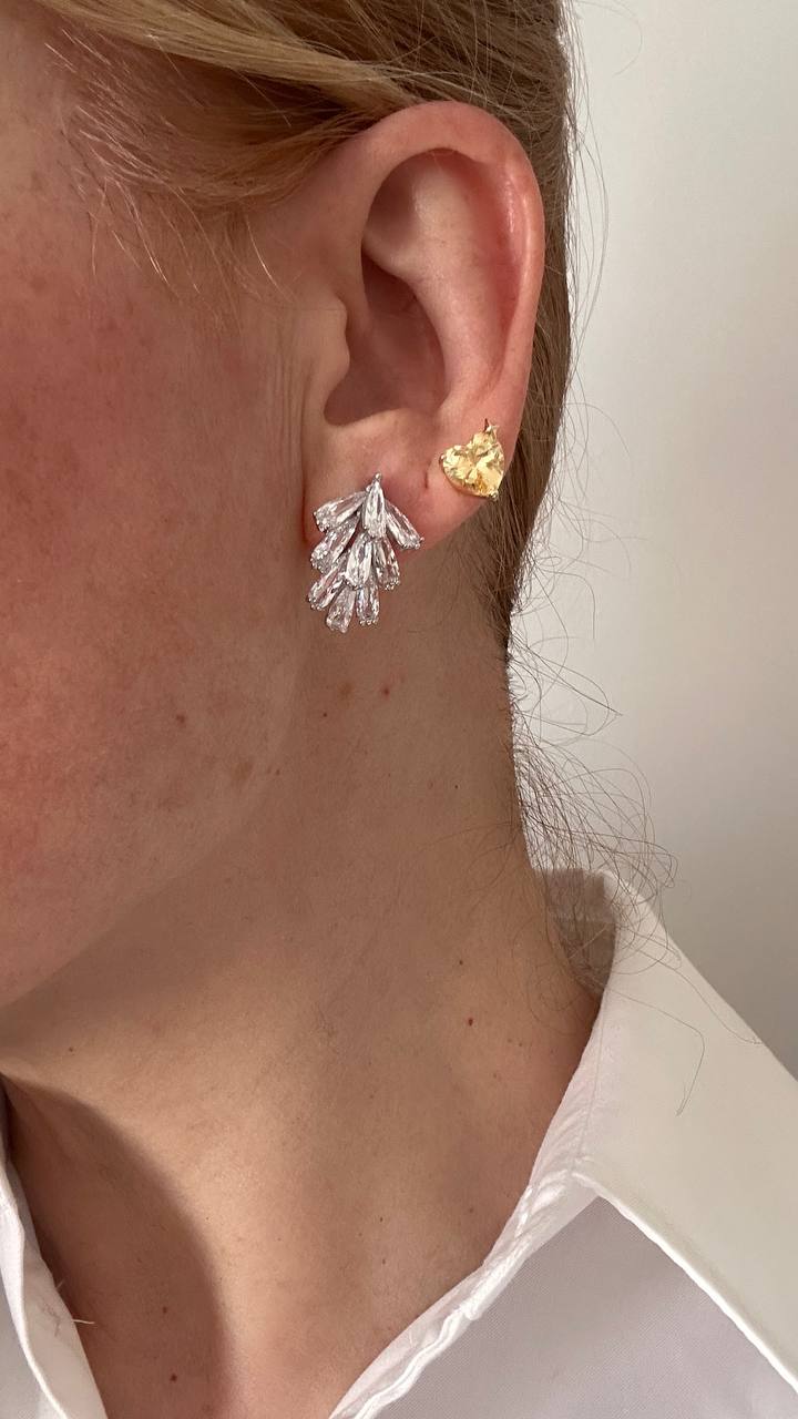 Vip Seri Gold Renk 925 K Gümüş Kaplama Zirkon Damla Taşlı Tasarım Küpe Genişlik 1,3 cm. Uzunluk 2,5 cm.