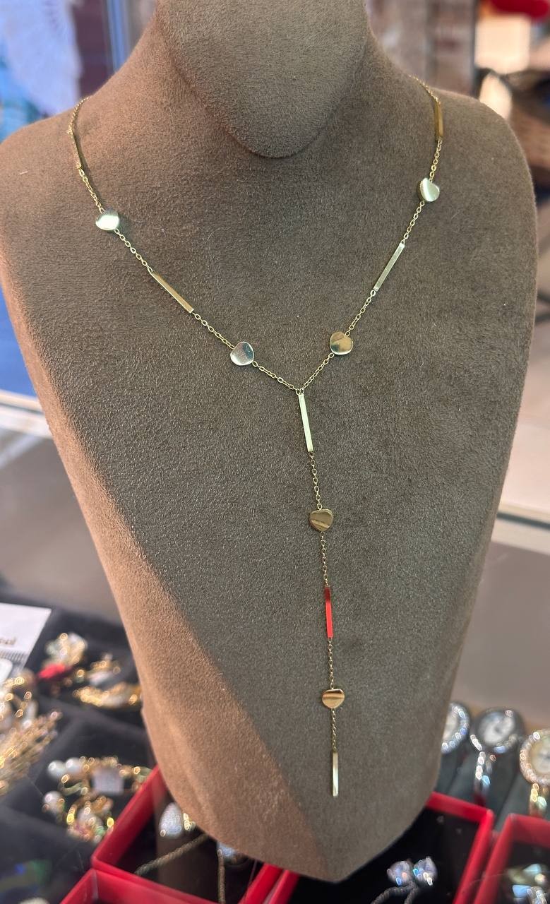 Vip Çelik Gold Renk Kalp Figürlü Zincir ( Y ) Kolye Uzunluk 40 cm 45 cm.