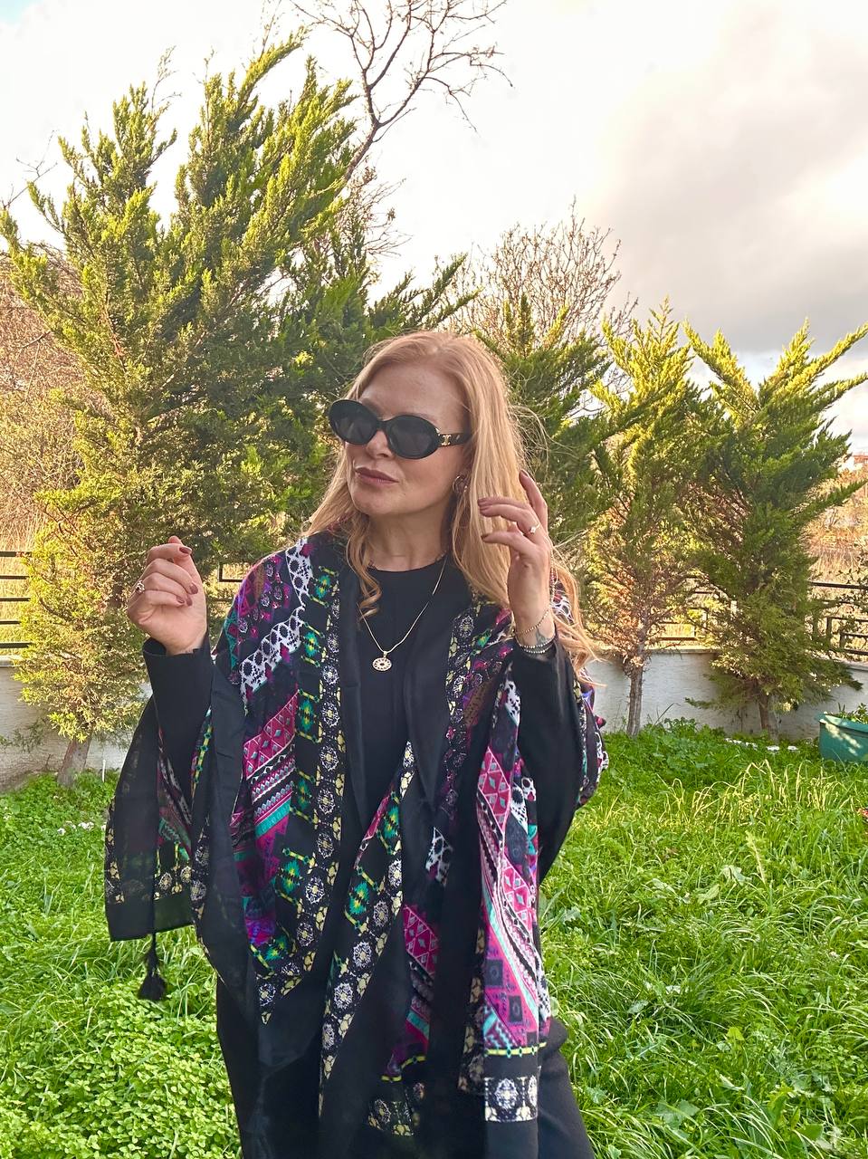 Renkli Desenli Lüks Pamuklu Kumaş Şal 180 cm. x 85 cm.