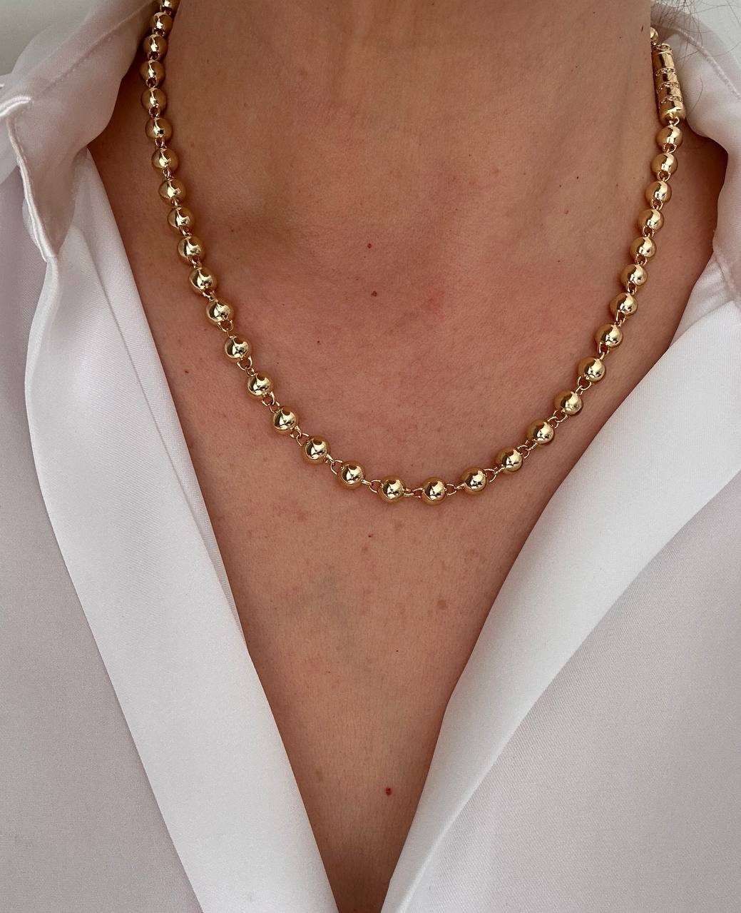 Vip Çelik Gold Renk Zirkon Taşlı Kalın Sıralı Top Zincirli Özel Tasarım Kolye Uzunluk 45 cm.