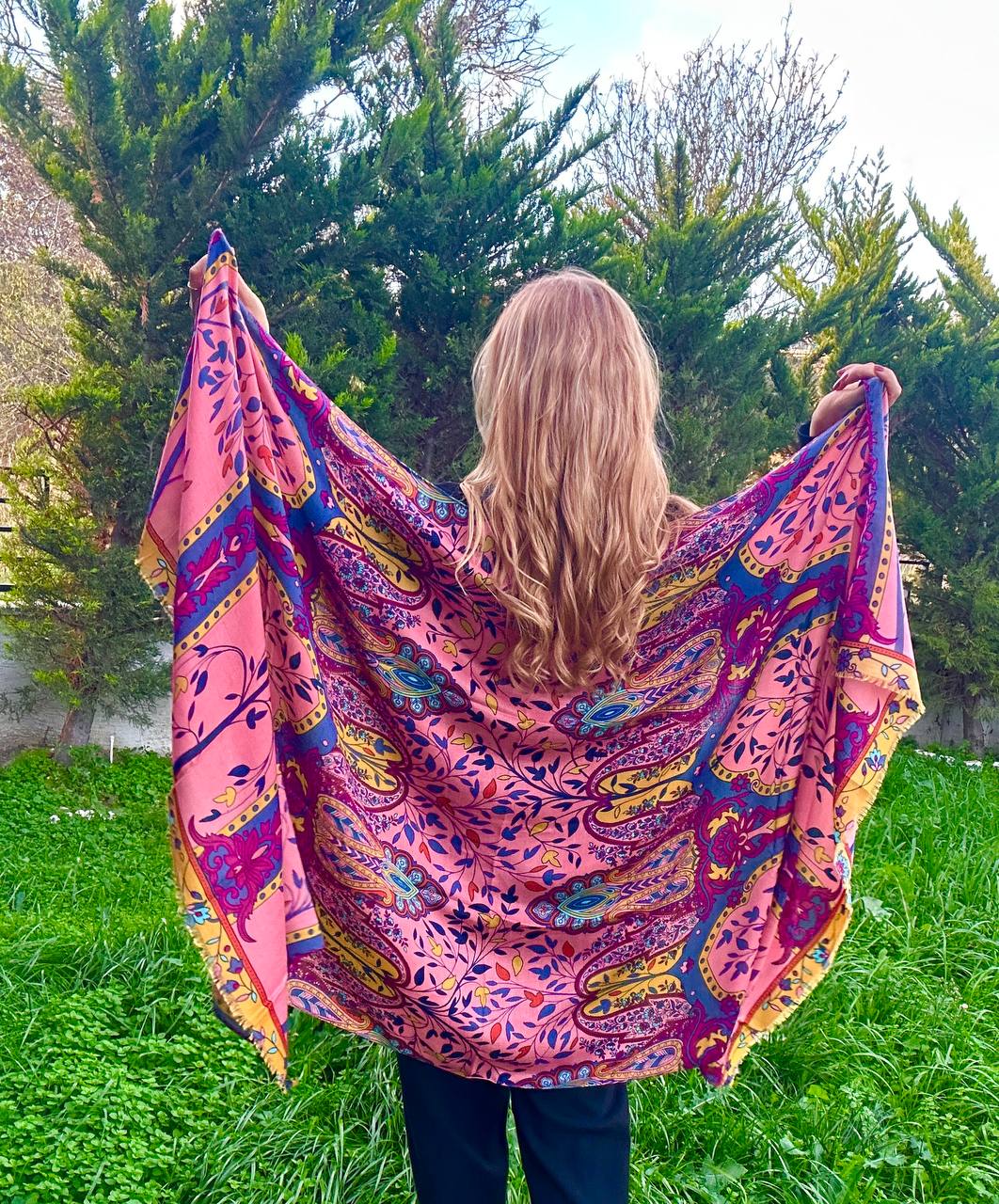 Renkli Desenli Lüks Pamuklu Kumaş Şal 180 cm. x 85 cm.
