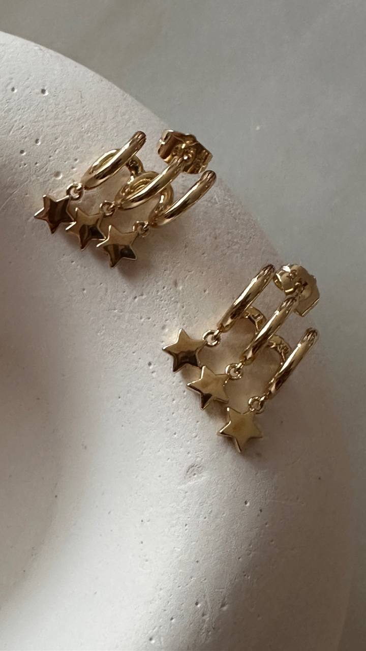 Vip Çelik Gold Renk 3 Sıralı Yıldız Sallantılı Antialerjik Küpe Genişlik 1,2 cm. Uzunluk 1,5 cm.