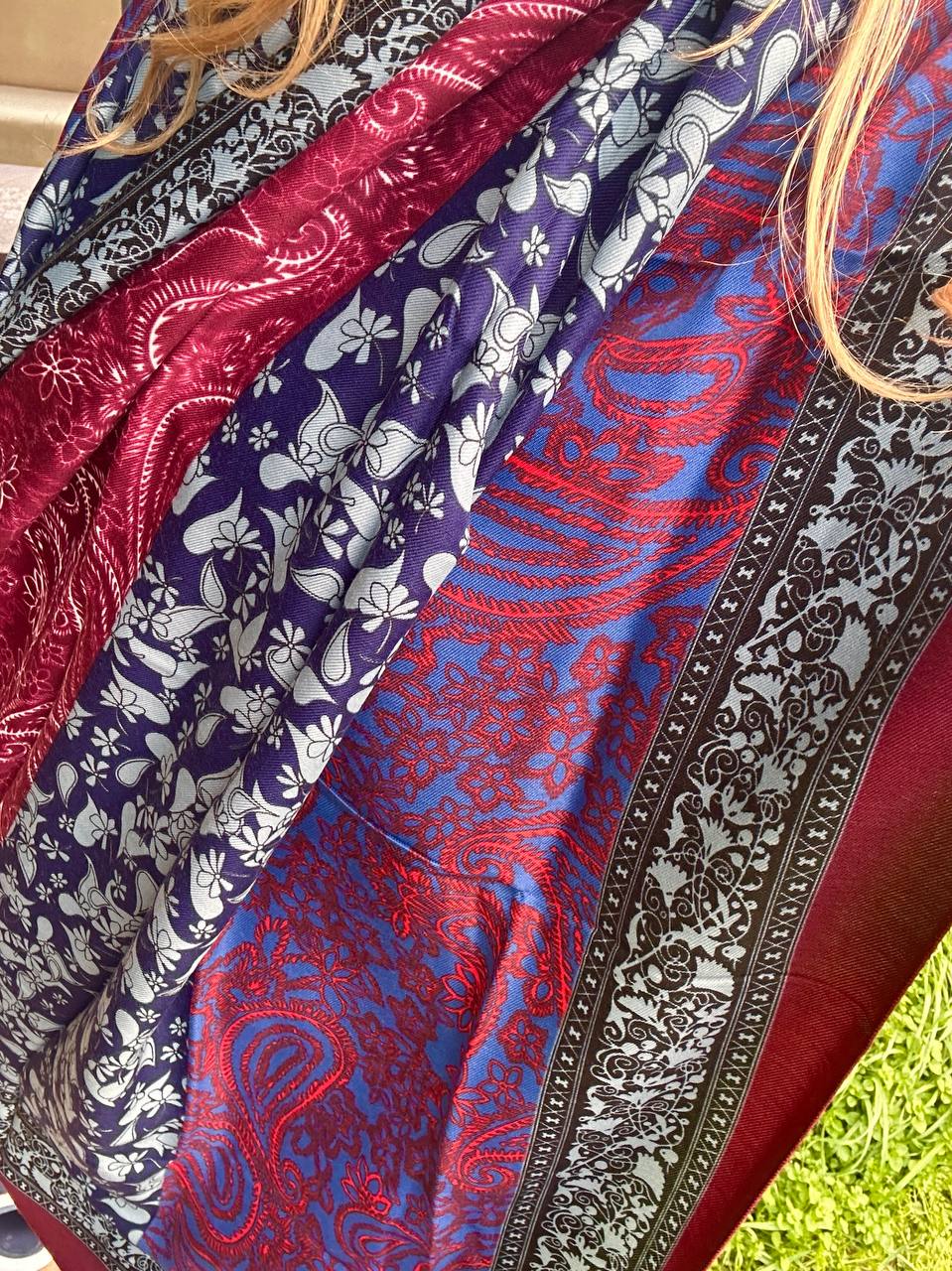 Renkli Desenli Lüks Pamuklu Kumaş Şal 180 cm. x 85 cm.