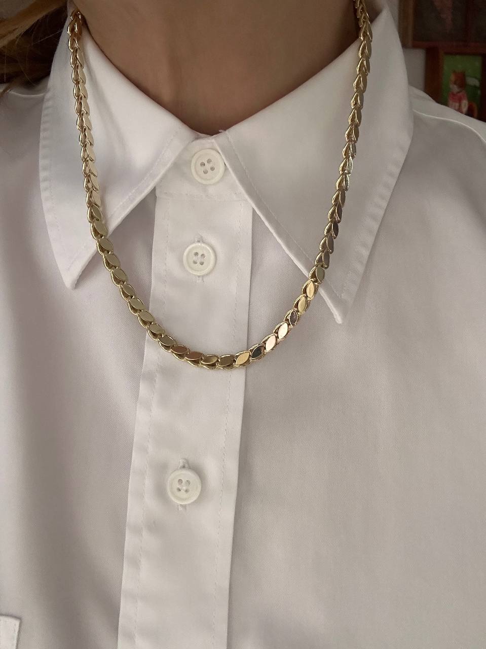 Vip Çelik Gold Renk Antialerjik Premium Seri Bakla Zincir Kolye Uzunluk 50 cm. Kalınlık 5 mm.