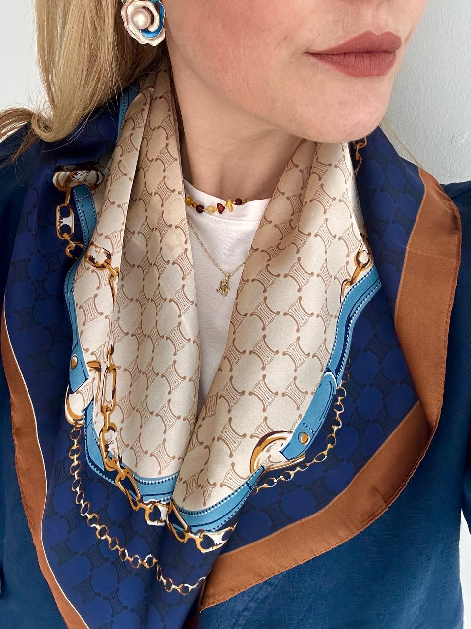 İpek Saten Kumaş Renkli Desenli Fular 70 x 70