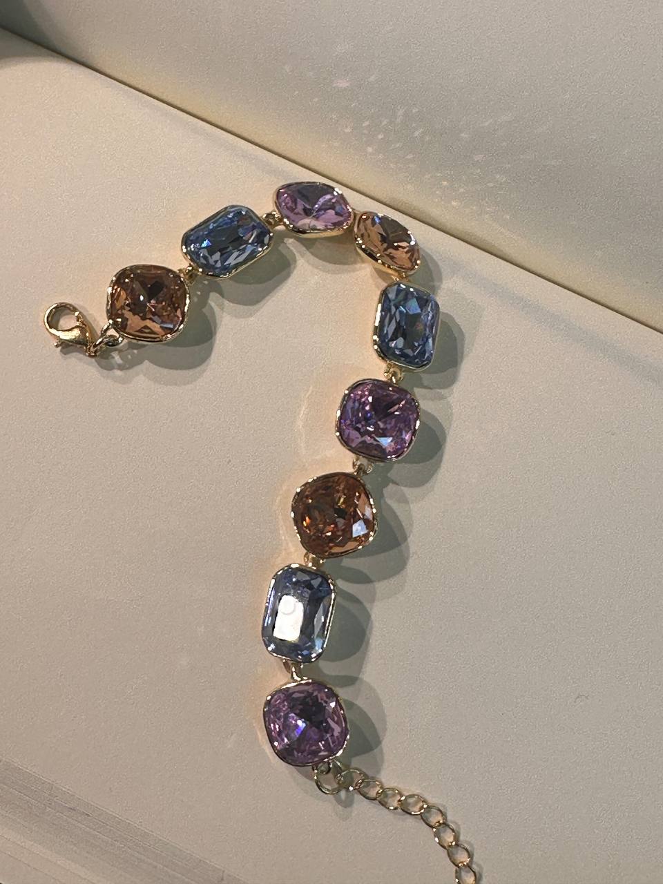 Vip Çelik Gold Renk Zirkon Renkli Taşlı Premium Seri Bileklik Uzunluk 17 cm 21 cm.