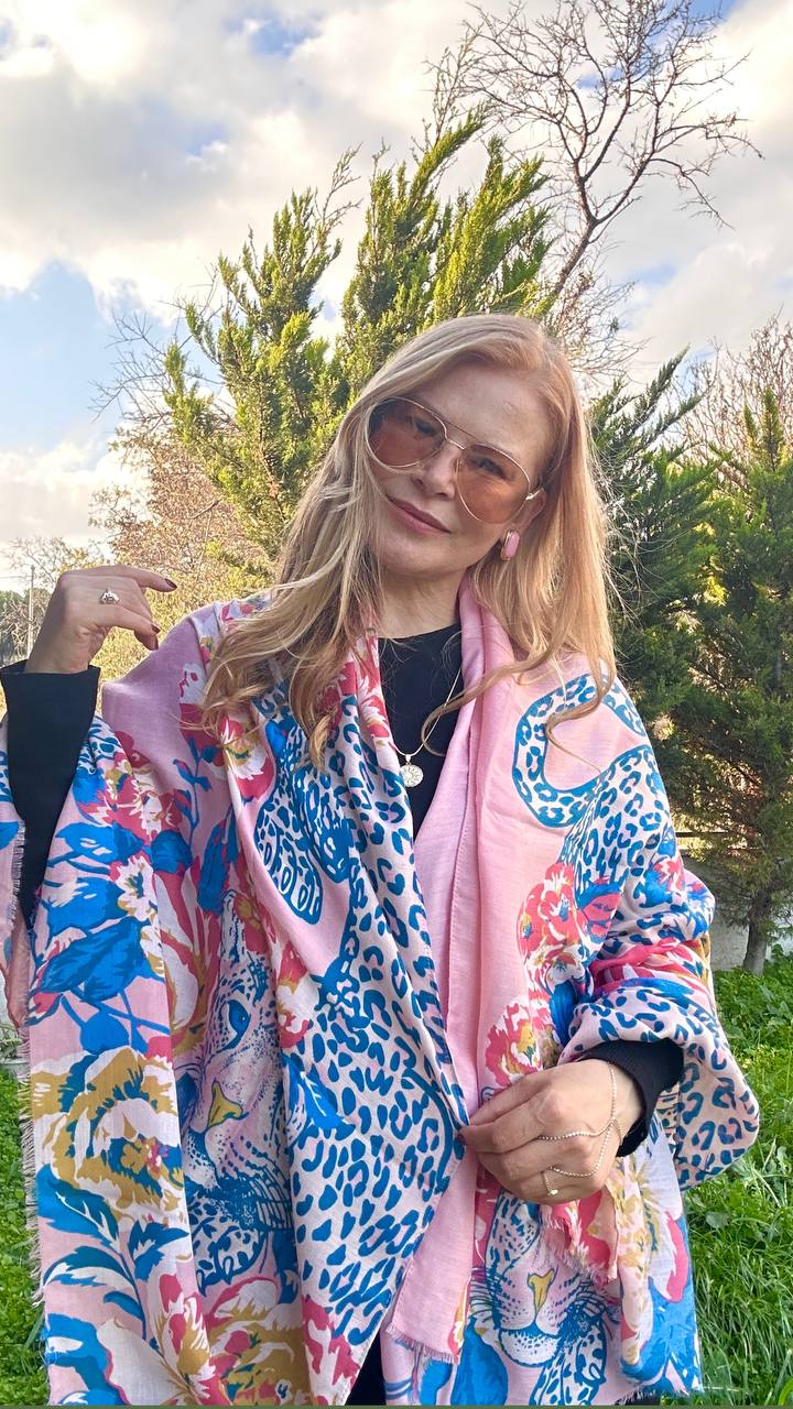 Renkli Desenli Lüks Pamuklu Kumaş Şal 180 cm. x 85 cm.