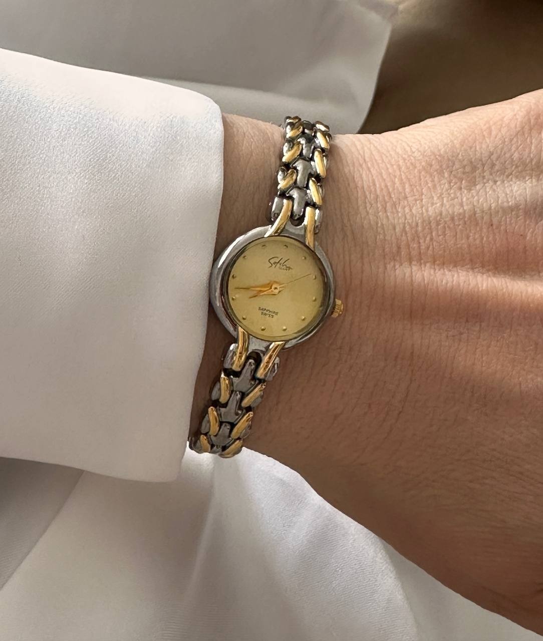 Vip Çelik Gold ve Gümüş Renkli Premium Seri Sarı Kadranlı Kadın Kol Saati