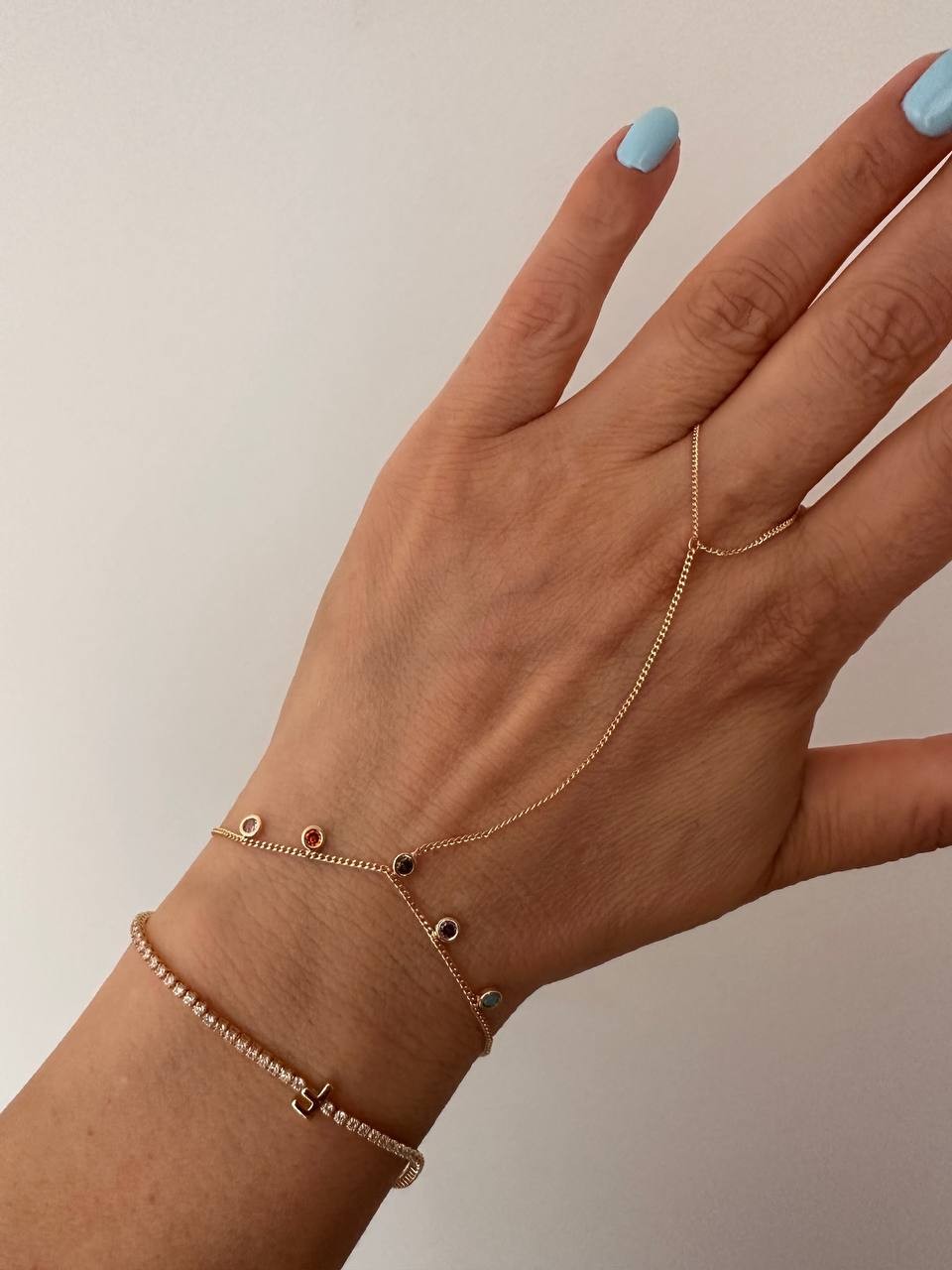 Gold Renk Zirkon Renkli Taşlı Rodyum Kaplama Şahmeran Bileklik