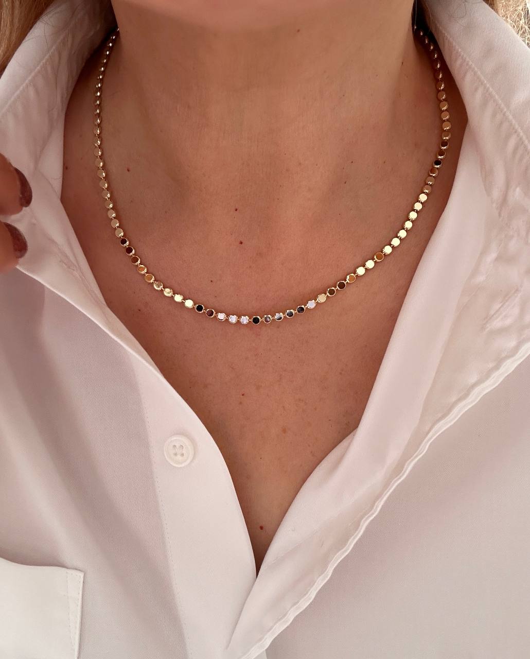 Vip Çelik Gold Renk Antialerjik Lazer Kesim Ezme Top Zincir  Kolye Uzunluk 45 cm. Kalınlık 3 mm.