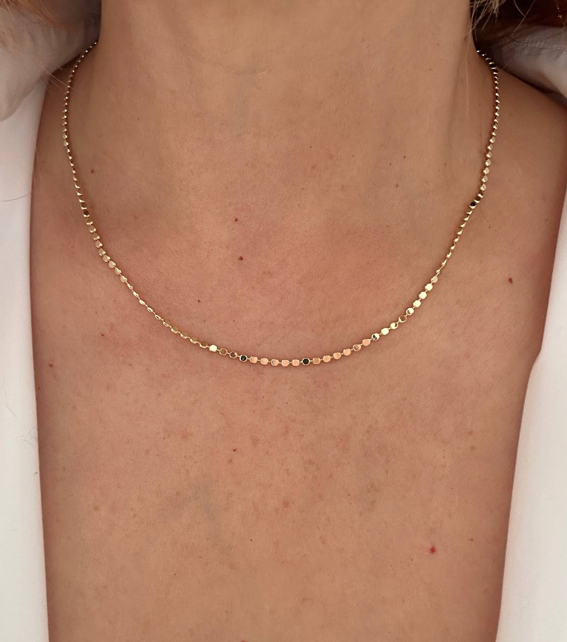 Çelik Gold Renk Lazer Kesim Ezme Top Zincir  Kolye Uzunluk 45 cm. Kalınlık 2 mm.