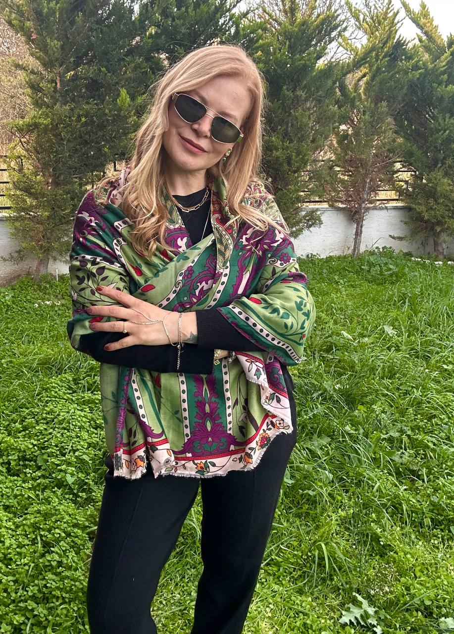 Renkli Desenli Lüks Pamuklu Kumaş Şal 180 cm. x 85 cm.