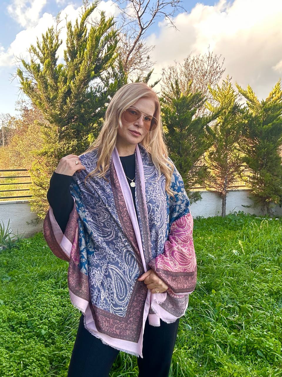 Renkli Desenli Lüks Pamuklu Kumaş Şal 180 cm. x 85 cm.