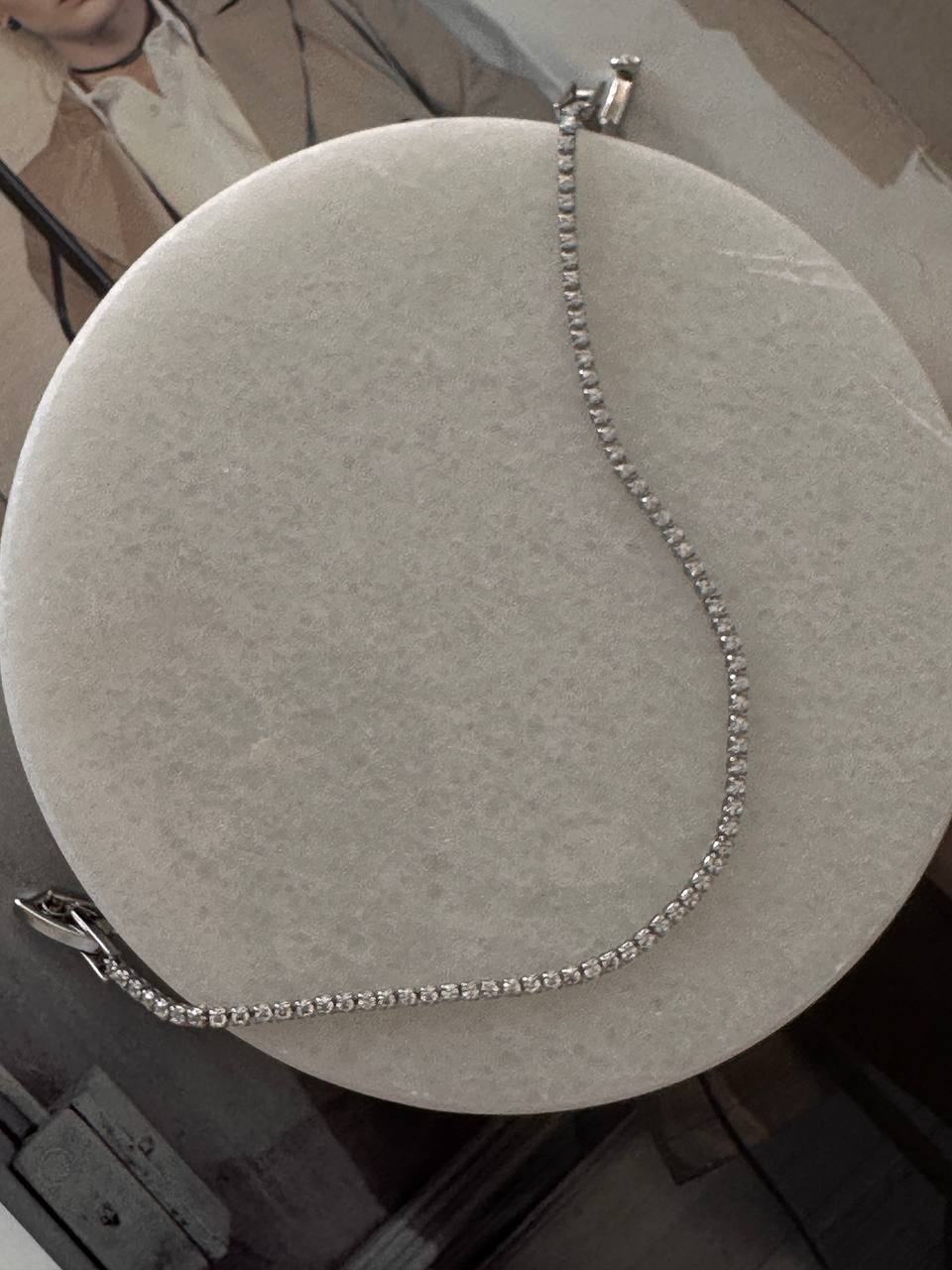 Gümüş Renk Zirkon Taşlı Rodyum Kaplama Su Yolu Bileklik Uzunluk 16 cm. Ek Klipsle 19 cm. Taş 1,5 mm.
