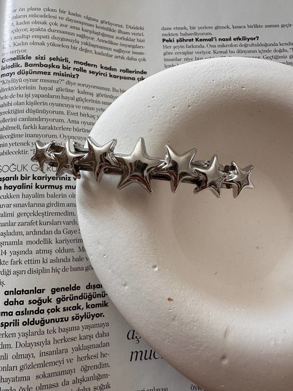 Gümüş Renk Yıldız Figürlü Metal Klips Toka Uzunluk 8 cm.