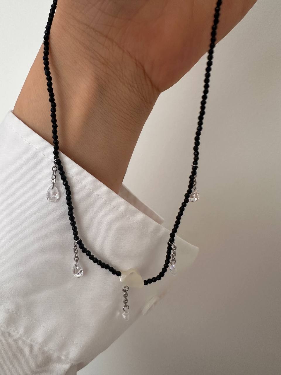 Gümüş Renk Paslanmaz Çelik Pembe Zirkon Taşlı Siyak Kristal Boncuklu Kolye Uzunluk 40 cm. 45 cm.