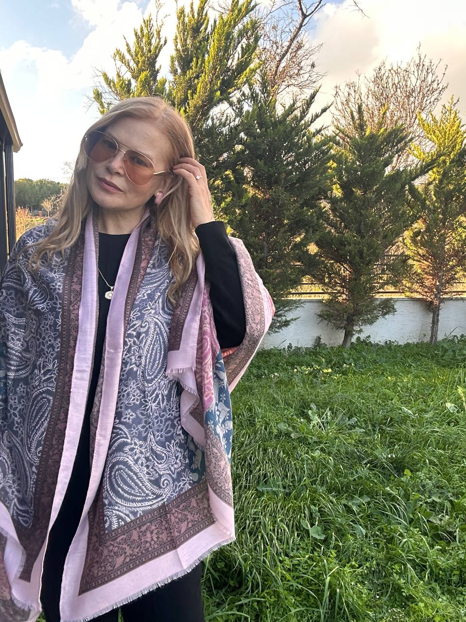 Renkli Desenli Lüks Pamuklu Kumaş Şal 180 cm. x 85 cm.