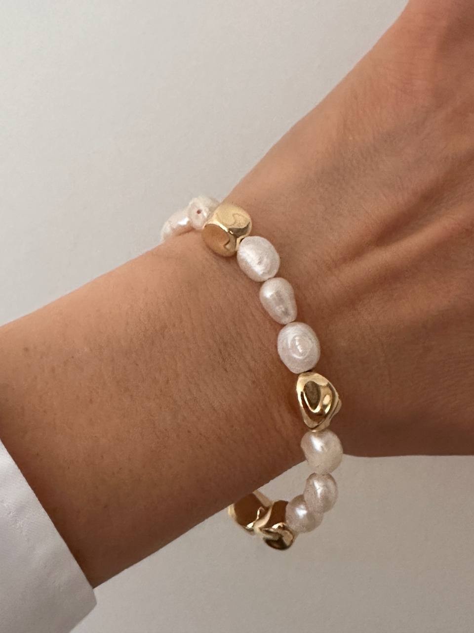 Vip Çelik Gold Renk Orijinal Doğal İnci Bileklik Uzunluk Min. 17 cm. Max. 22 cm.