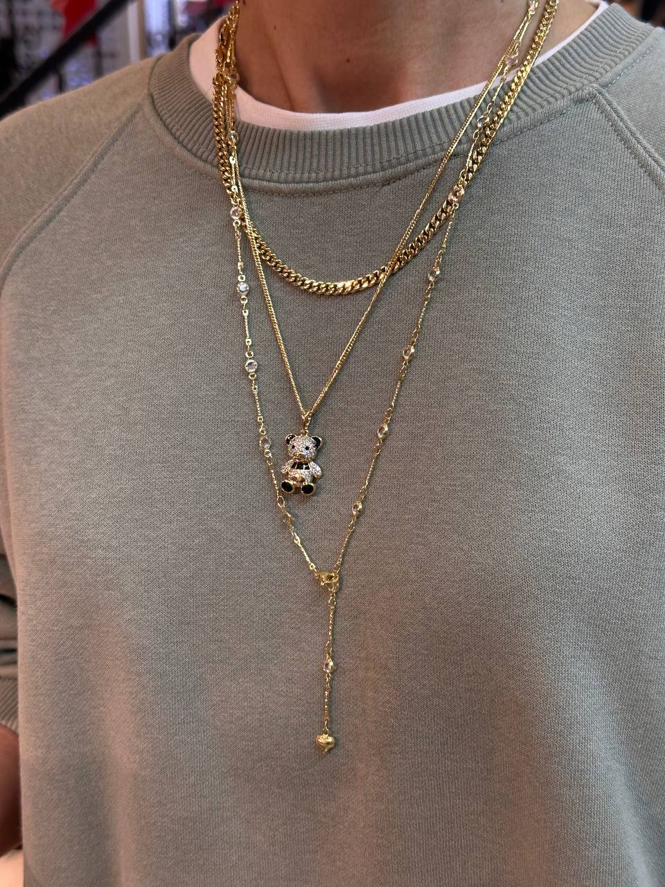 Vip Çelik Gold Renk Zirkon Taşlı Kolye Uzunluk 65 cm.