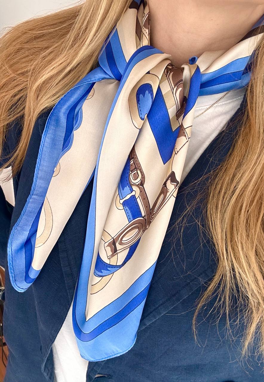 İpek Saten Kumaş Renkli Desenli Fular 70 x 70