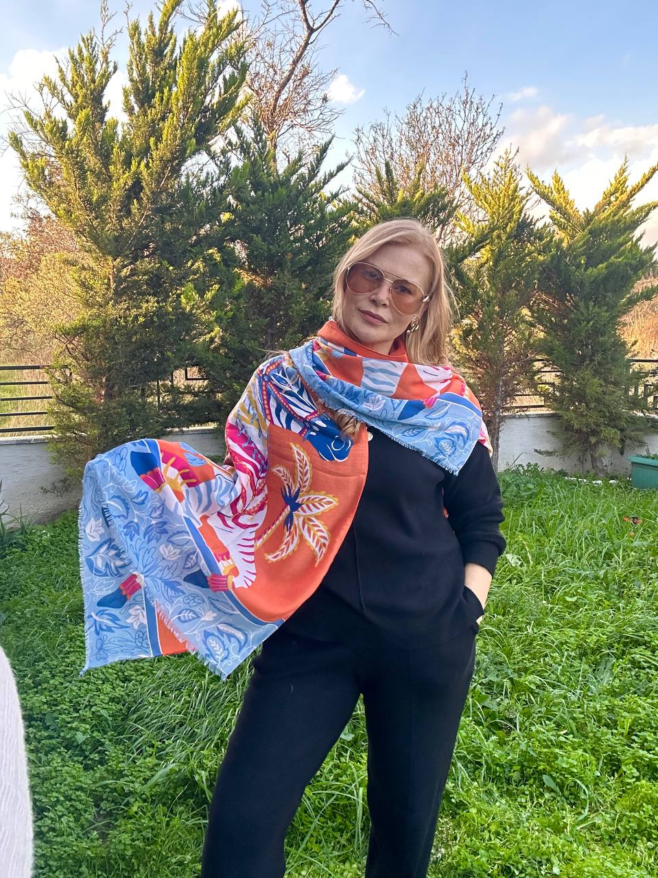 Renkli Desenli Lüks Pamuklu Kumaş Şal 180 cm. x 85 cm.