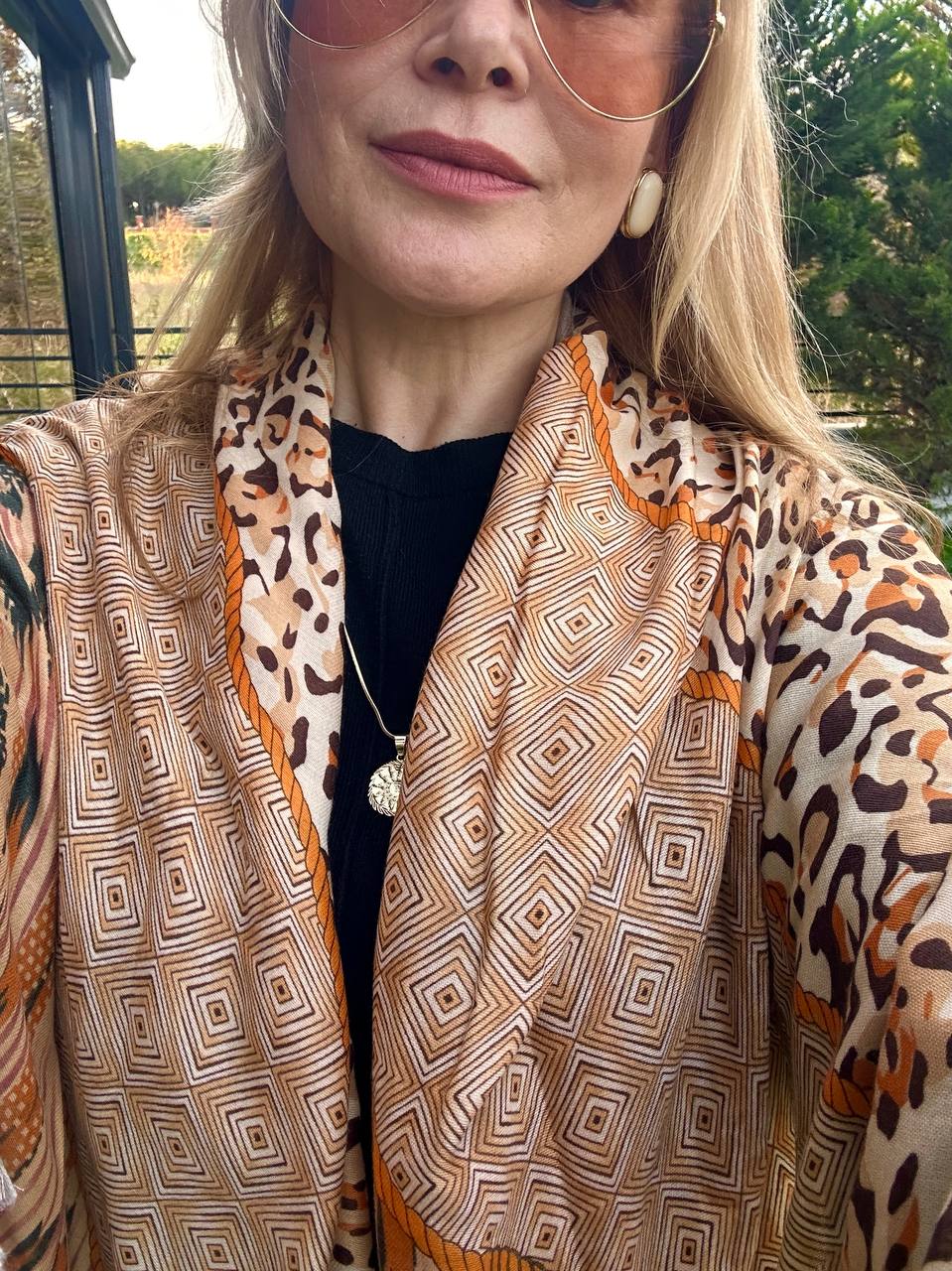 Renkli Desenli Lüks Pamuklu Kumaş Şal 180 cm. x 85 cm.