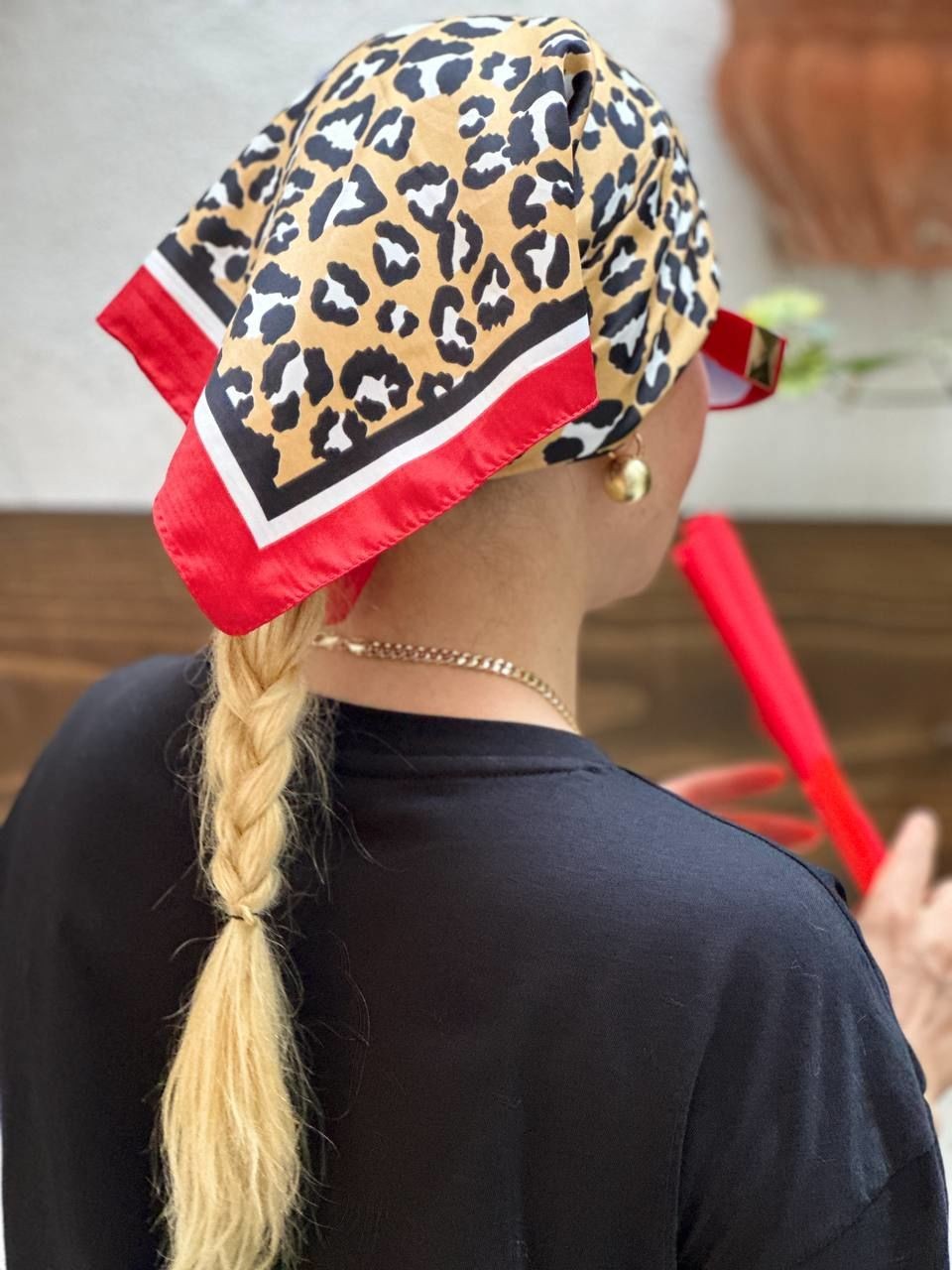 Renkli Leopar Desenli Saten Kumaş Kare Bandana / Fular 53 cm. x 53 cm.