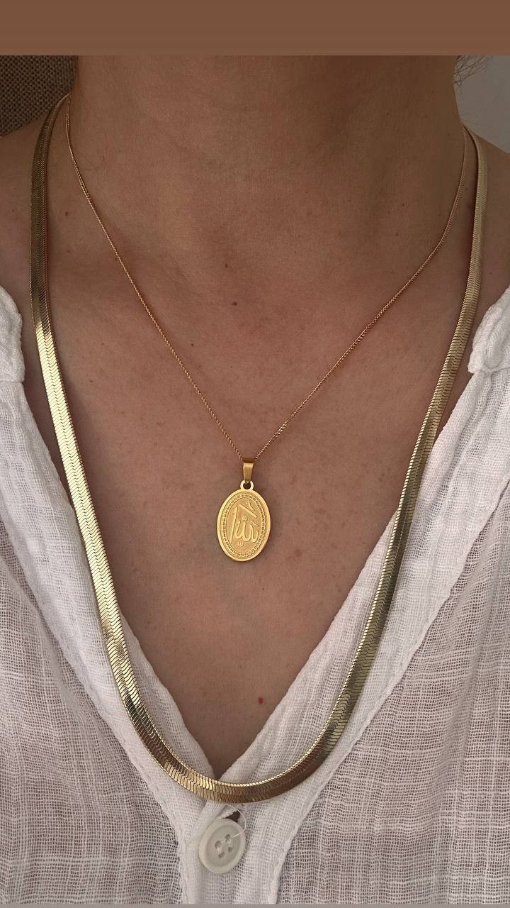 Vip Çelik Gold Renk Lazer Kesim Antialerjik Kolye Uzunluk 60 cm. Kalınlık 5 mm.