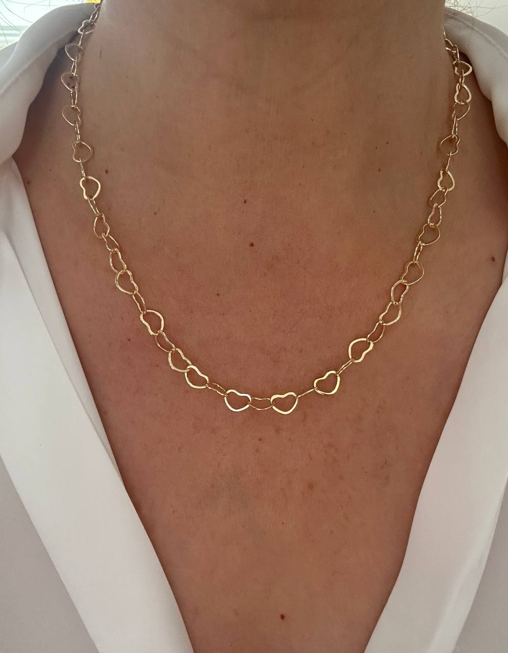 Vip Çelik Gold Renk İç İçe Kalp Figürlü Kolye Uzunluk 40 cm. 45 cm.