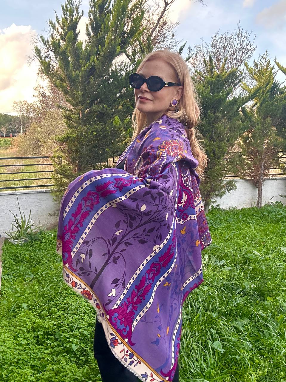 Renkli Desenli Lüks Pamuklu Kumaş Şal 180 cm. x 85 cm.