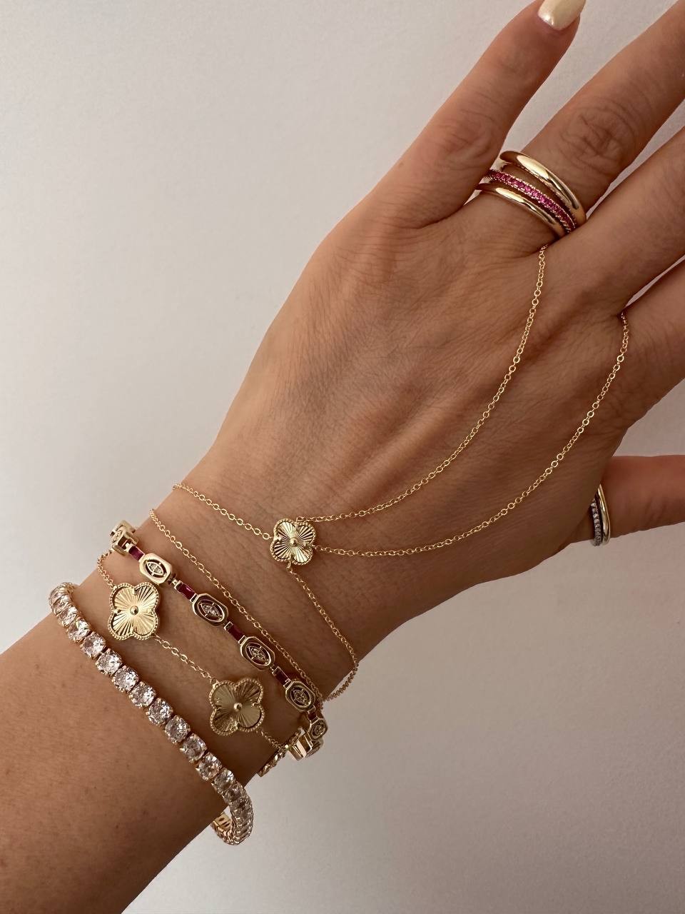Vip Çelik Gold Renk Yonca Figürlü Premium Seri Şahmeran Bileklik