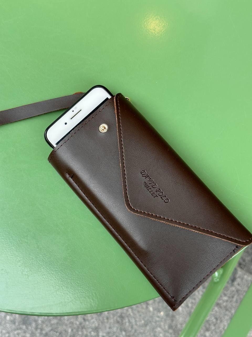 Suni Deri Kahve Rengi Telefon Cepli Çanta / Cüzdan Uzunluk 19 cm. Genişlik 10 cm.