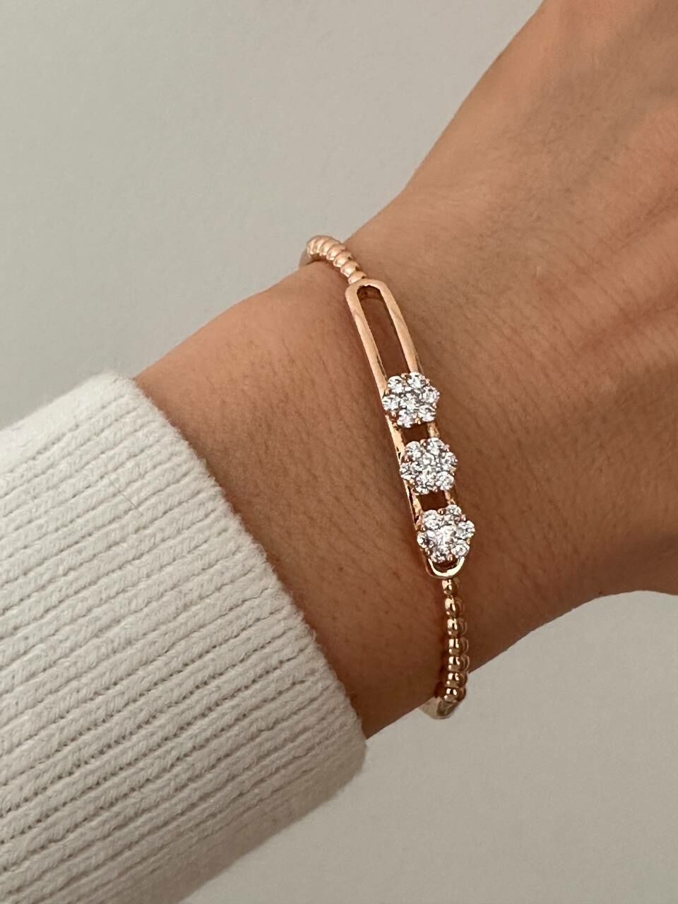 Vip Çelik Roze Gold Renk Zirkon Taş Antialerjik Kelepçe Bileklik Genişlik 6 cm.