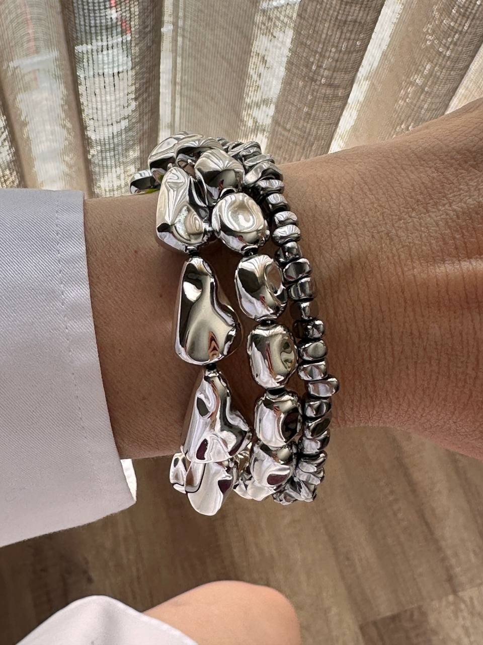 Gümüş Renk Rodyum Kaplama 3 Sıra Sarmal Spiral Bileklik