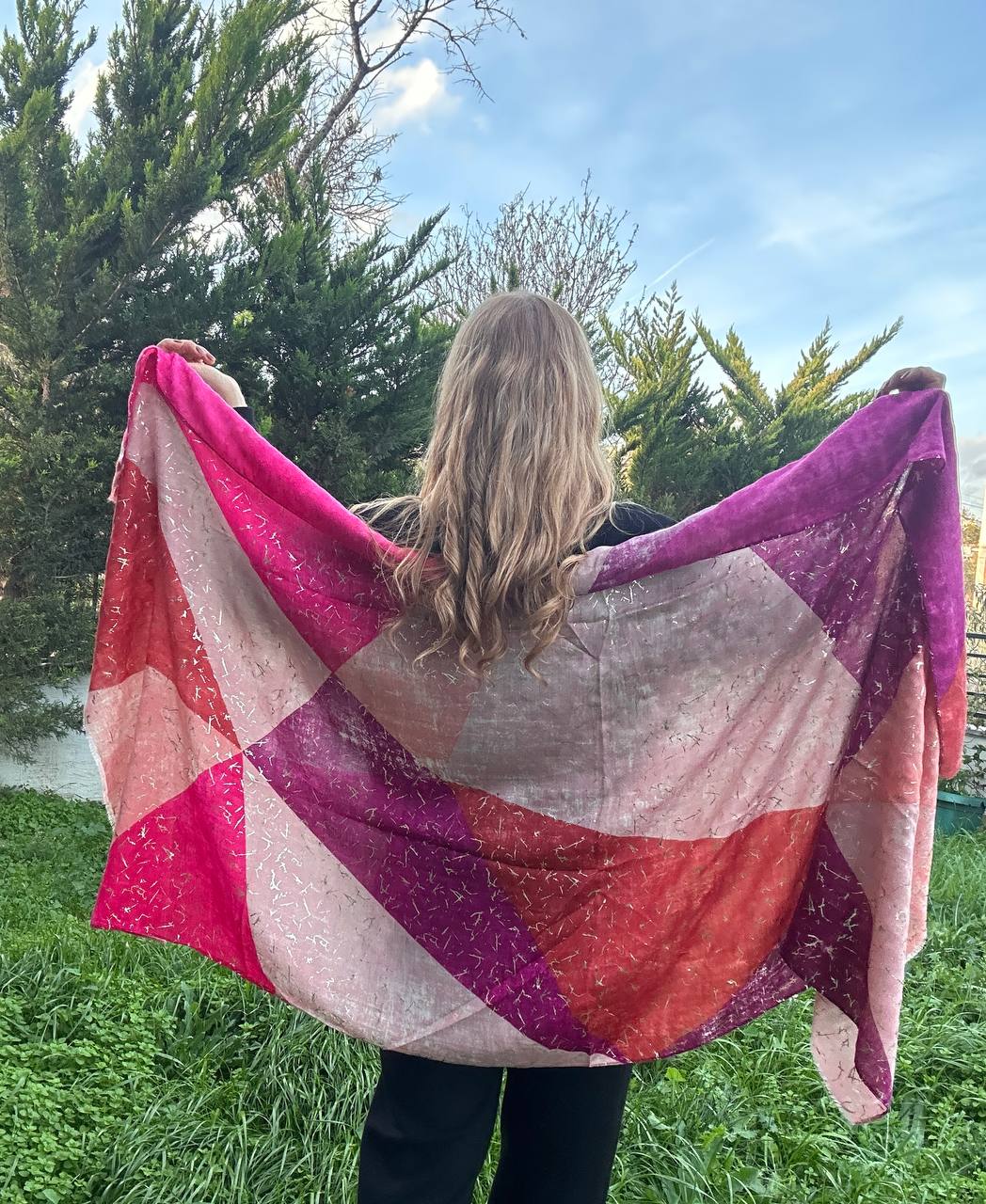 Renkli Desenli Lüks Pamuklu Kumaş Şal 180 cm. x 85 cm.