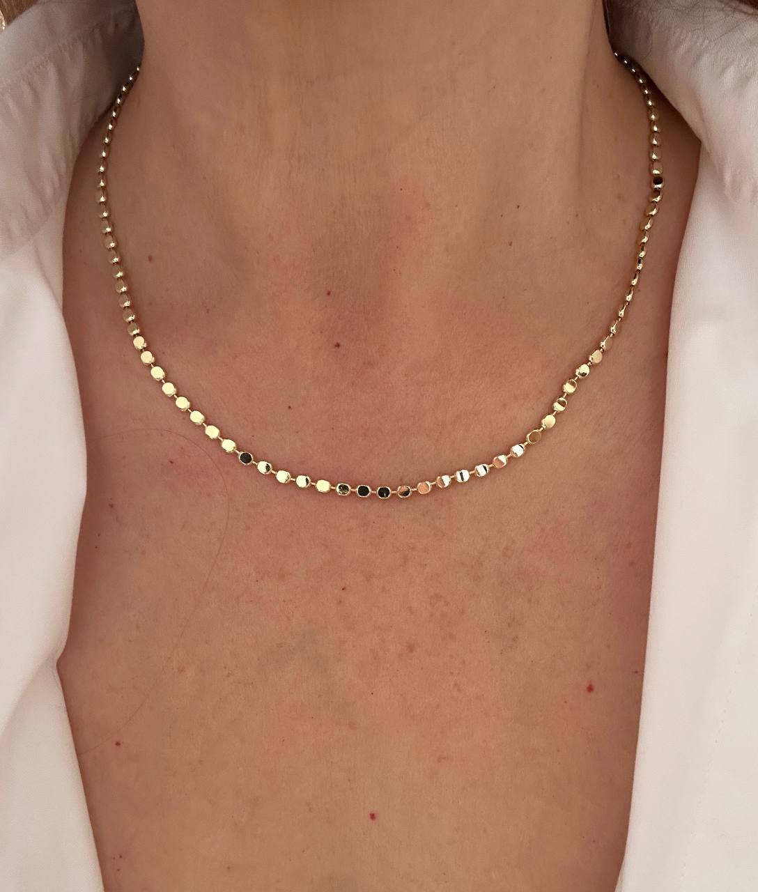 Çelik Gold Renk Lazer Kesim Ezme Top Zincir  Kolye Uzunluk 45 cm. Kalınlık 3 mm.