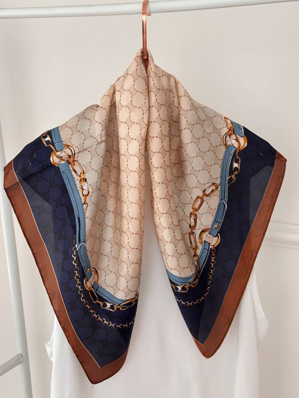 İpek Saten Kumaş Renkli Desenli Fular 70 x 70