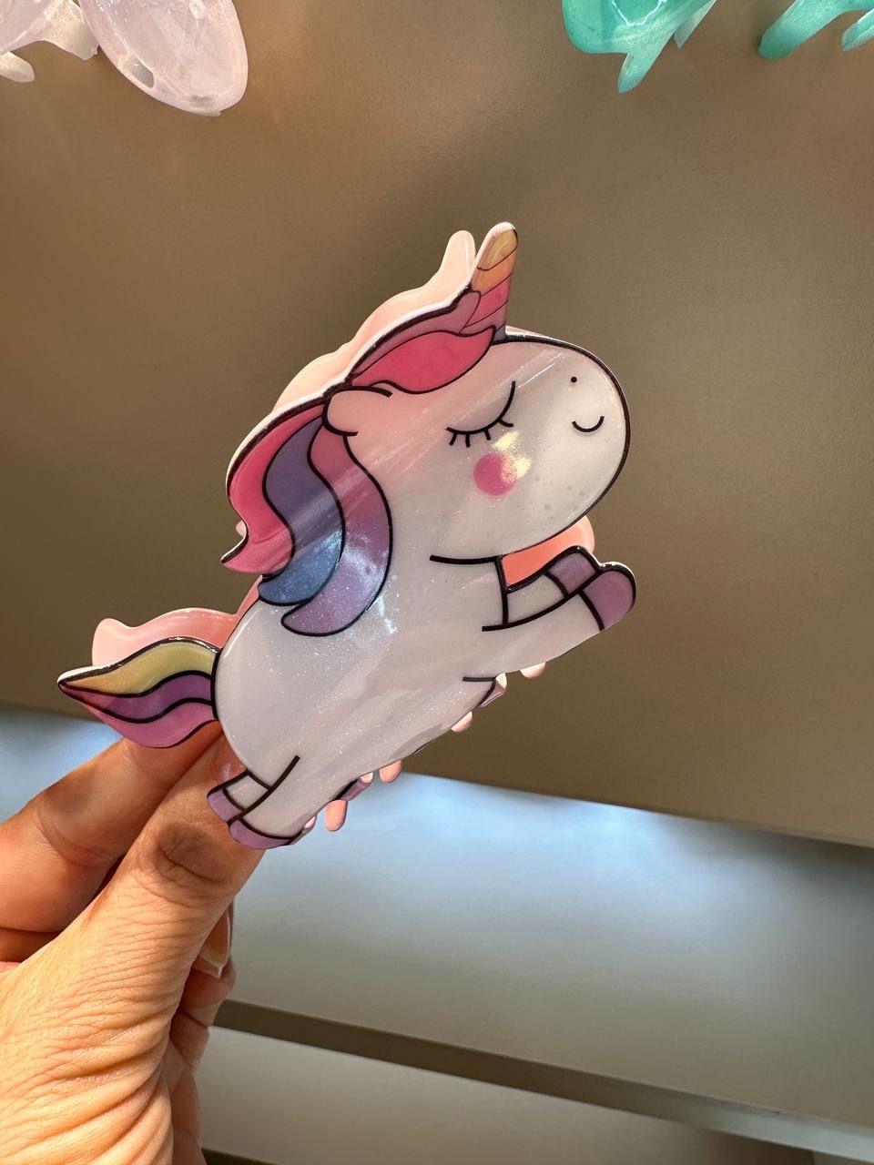 Renkli Unicorn Figürlü Kemik Mandal Toka Uzunluk 10,5 cm. Genişlik 5 cm.